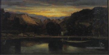  sunset - Coucher de soleil sur le lac Alexandre Gabriel Decamps orientaliste